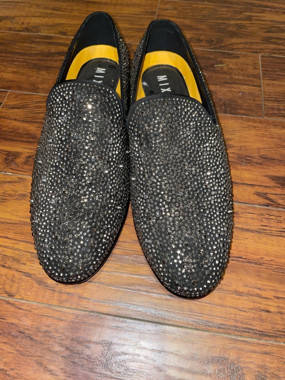 Mix No. 6 Black Crystal-Studded Slip-On Loafers